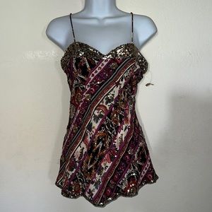 Diane Von Furstenberg silk floral printed sequin spaghetti strap top size 2